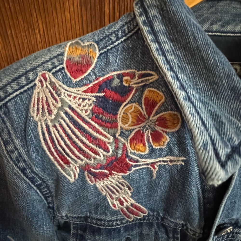 Diesel Men’s Denim Jacket with Floral Embroidery size L - Picture 3 of 14